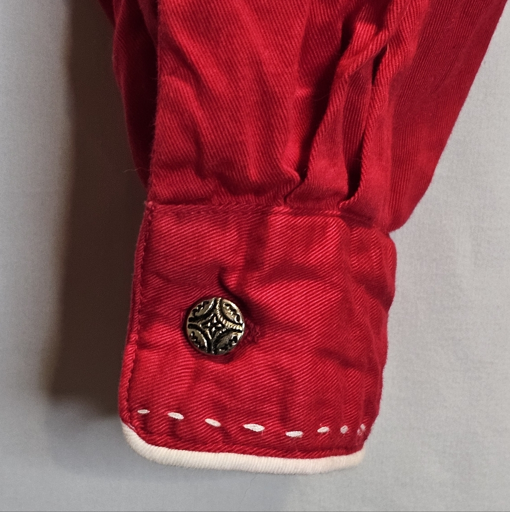 Adobe Rose Vintage 100% Cotton Red Tassled Button Front Top - Picture 4 of 11